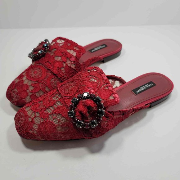 Dolce &Gabbana red lace slides - Picture 3 of 8